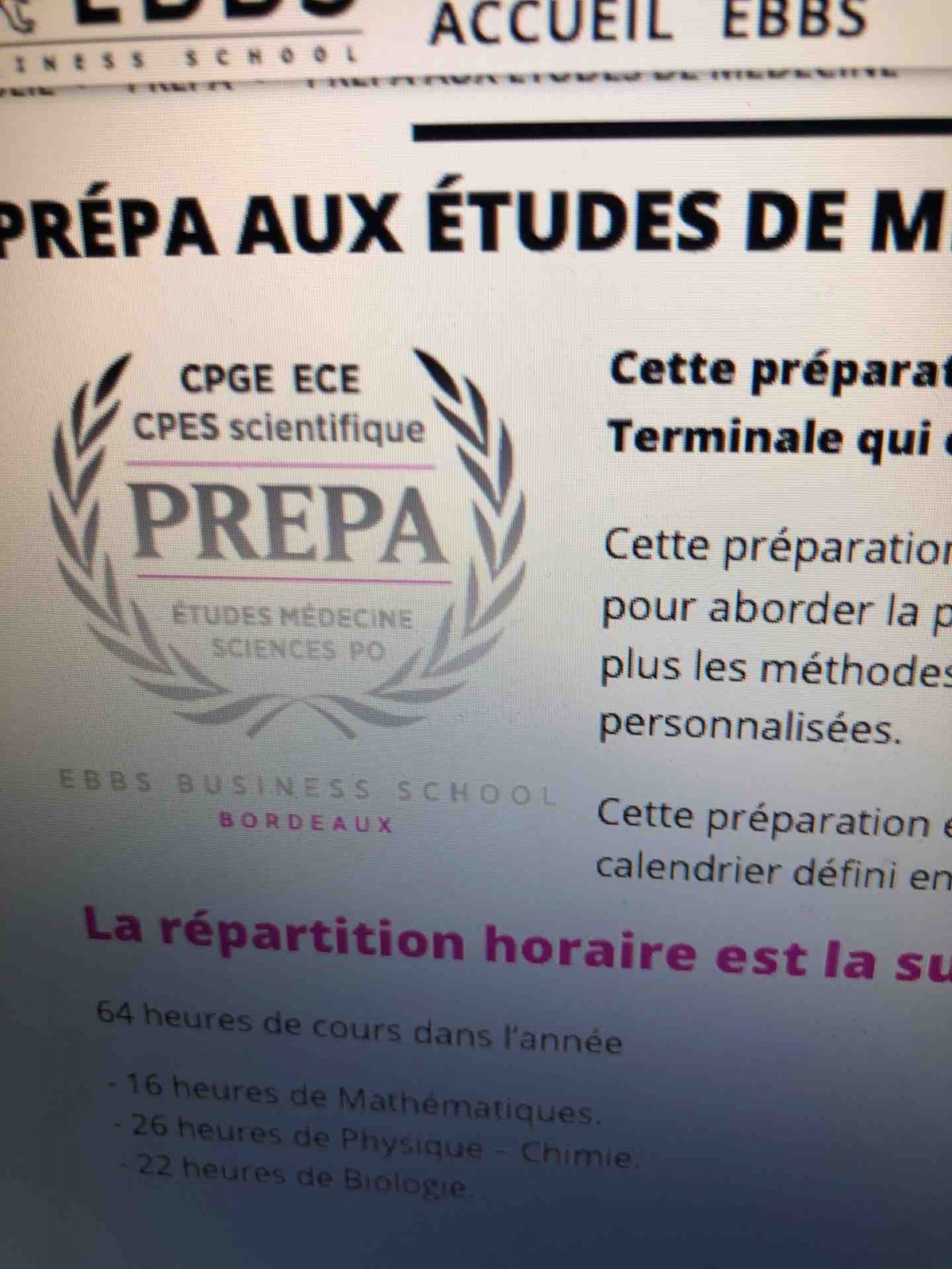Faire une préparation aux études de médecines Bordeaux centre ville EBBS business school 